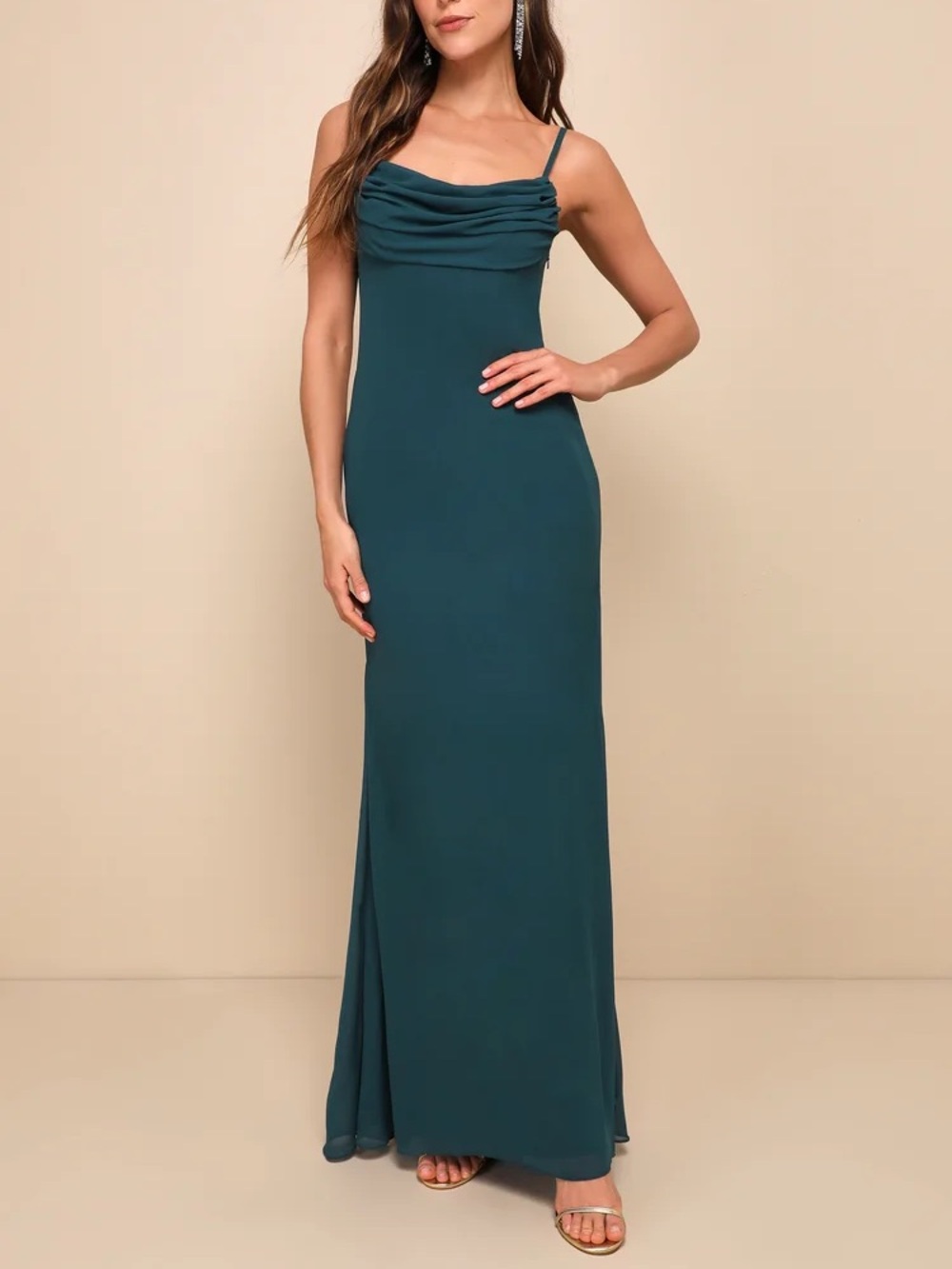 NWOT Lulus Captivated Emerald Green Cowl Neck Maxi Dress